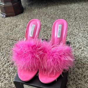 Pink furry heels
